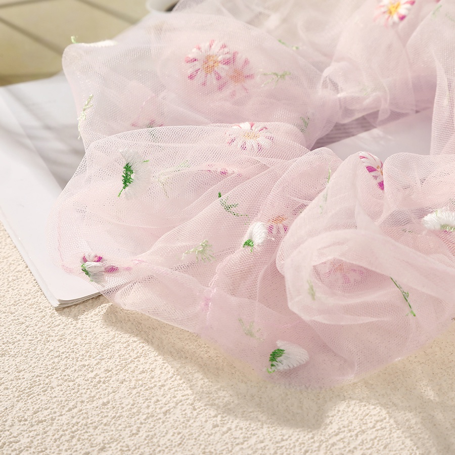 Dây Buộc Tóc Vải Lưới Thêu Hoa 22Cm Kiểu Hàn Quốc Dễ Thương Cho Bạn Gái