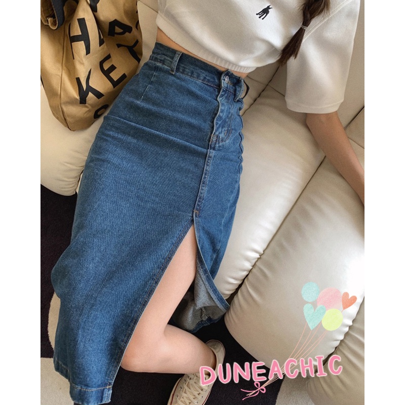 DUNEA Chân váy jean Lưng Cao Xẻ Tà Quyến Rũ Thời Trang Dành Cho Nữ