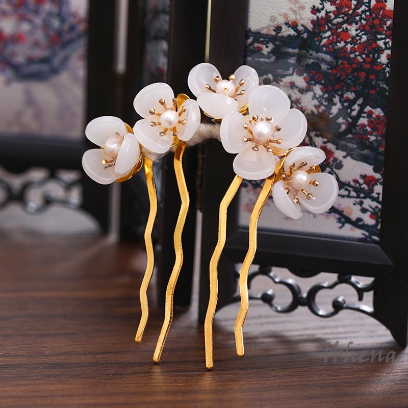 YADORNOS Trâm Cài Tóc Chữ U Đính Hoa Và Ngọc Trai Nhân Tạo Handmade Thời Trang