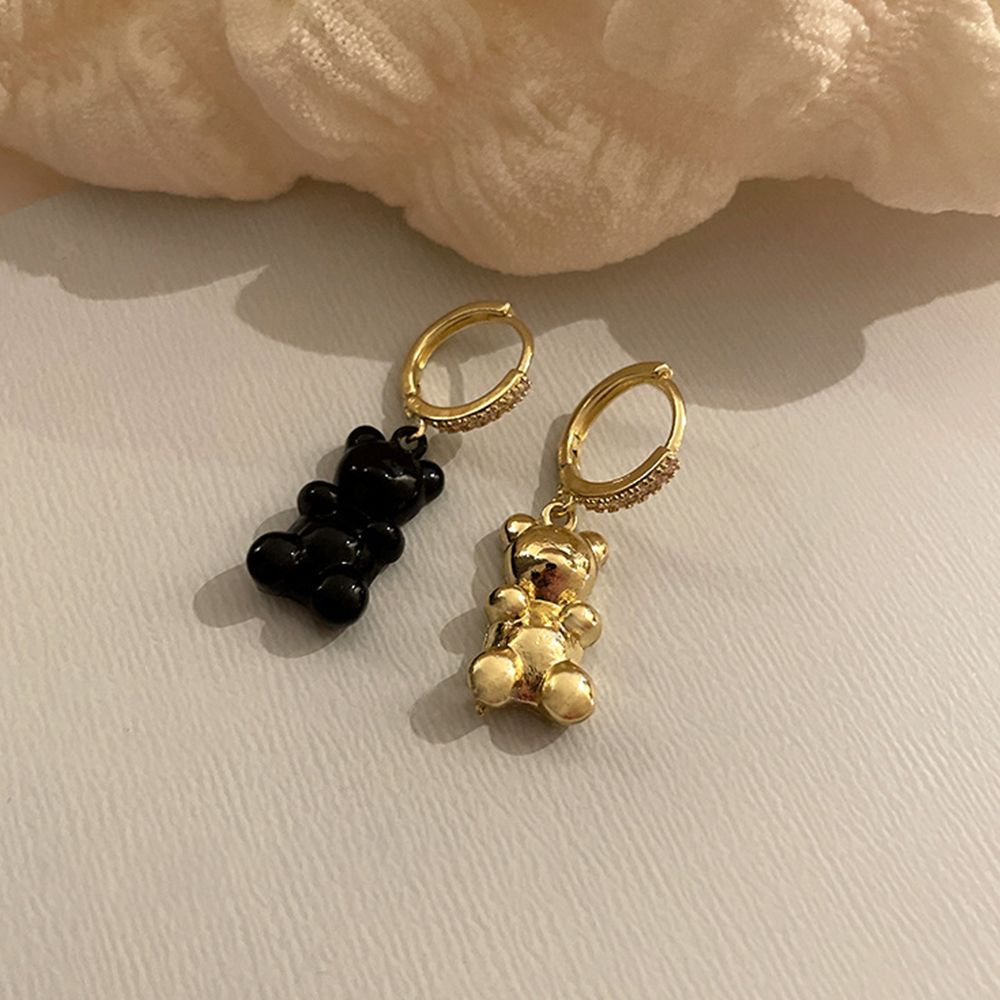 Khuyên tai dáng dài mặt hình gấu dễ thương bằng hợp kim đính đá zircon thời trang Hàn Quốc cho nữ