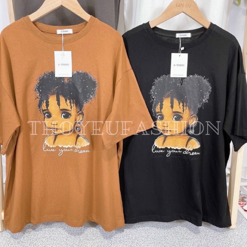 Áo Phông Unisex, Áo thun in 3D cô bé da mầu cực chất hàng Quảng châu form rộng