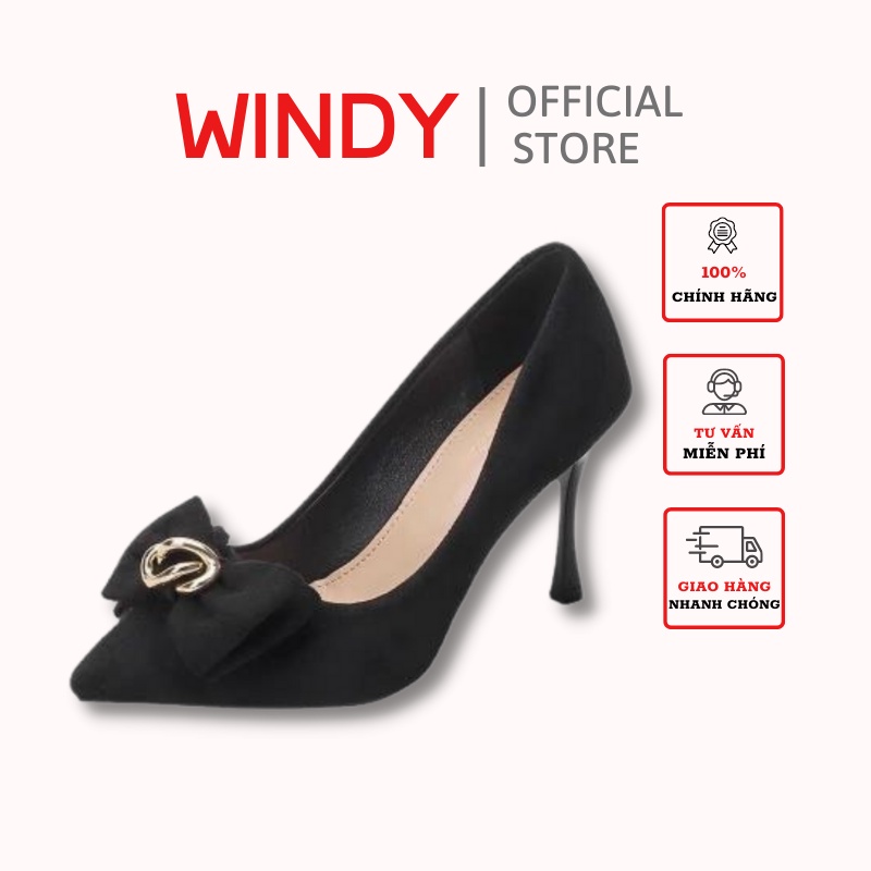 Giày Cao Gót Búp Bê Công Sở WINDY Gót Nhọn Cao 9cm Đính Nơ CG-0610