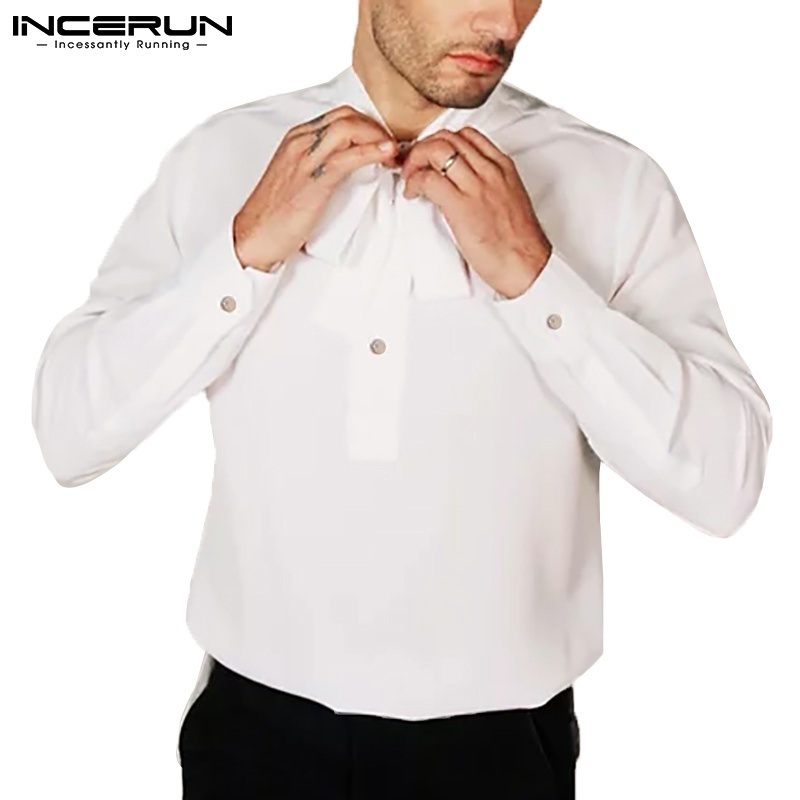 Áo sơ mi INCERUN tay dài màu trơn cài nút thời trang Hàn Quốc cho nam
