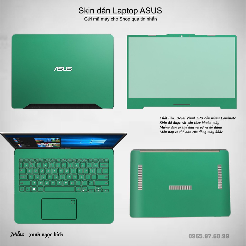 Skin dán Laptop Asus in màu xanh ngọc bích (inbox mã máy cho Shop)