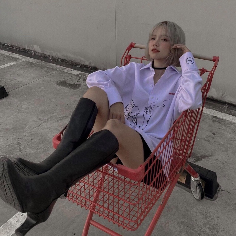 Áo Sơ Mi Hình SADBOZI Nam Nữ Dài Tay Unisex Basic Màu Trắng Sơ Mi Lụa Học Sinh Form Rộng Dáng Suông
