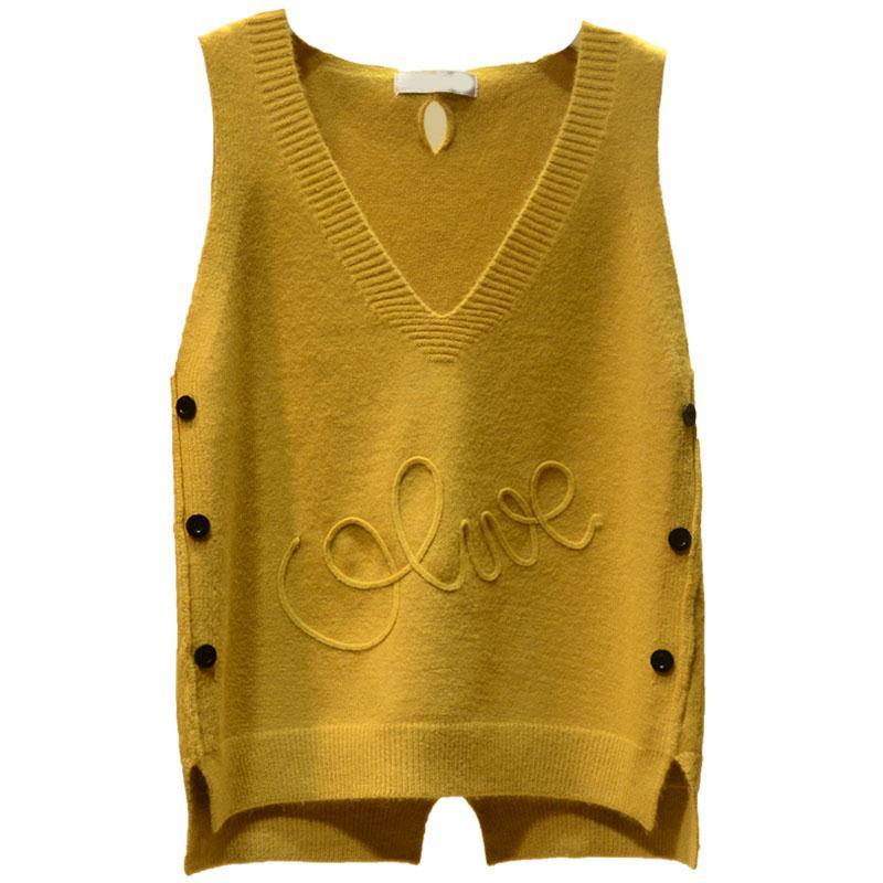 Áo Sweater sát nách dáng rộng cổ chữ V phối nút kiểu Hàn Quốc thời trang mùa thu 2020 cho nữ | BigBuy360 - bigbuy360.vn