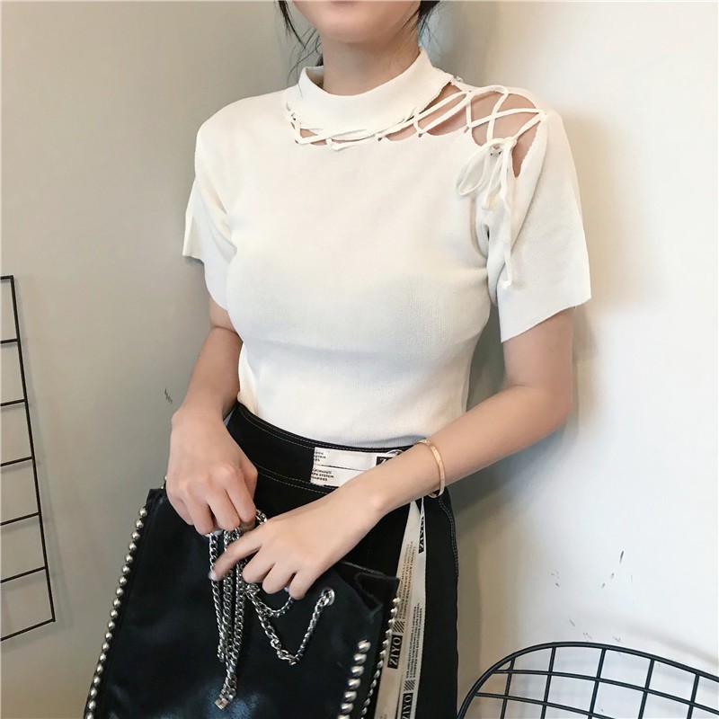 Áo kiểu tay ngắn đan dây thời trang và quyến rũ cho nữ