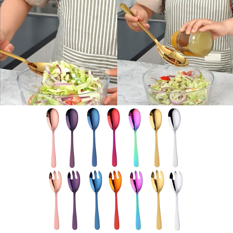 Set 2 Muỗng Nĩa Trộn Salad Bằng Thép Không Gỉ Tiện Dụng Cho Nhà Bếp