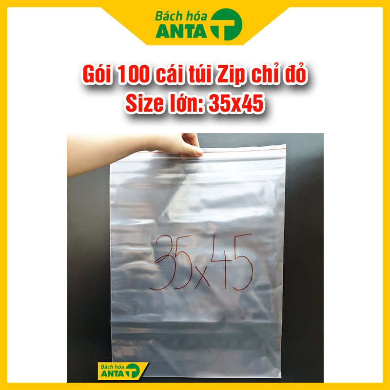 Gói 100 cái túi zip chỉ đỏ size lớn 35x45 loại dày đẹp  - Túi vuốt mép đựng thực phẩm, phụ kiện lớn