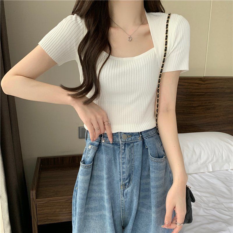 Áo Thun Giả Hai Lớp Cổ Vuông Dáng Ôm Thời Trang Dành Cho Nữ JL-TX-358