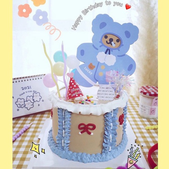 phụ kiện bánh sinh nhật [FREESHIP❤️] thiệp bé gấu dễ thương