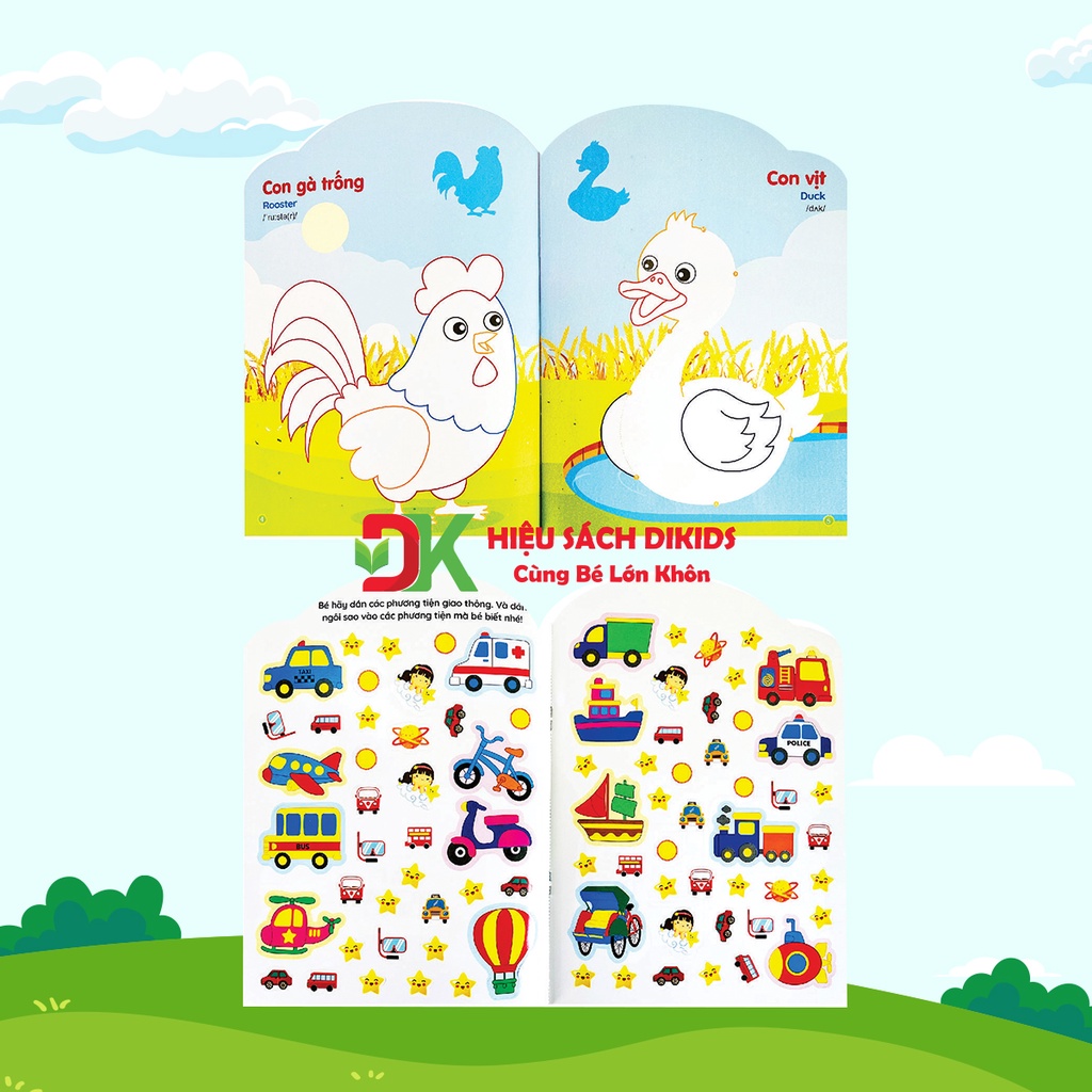 Sách - Tô màu bóc dán 100+ stickers song ngữ Anh Việt 6 cuốn