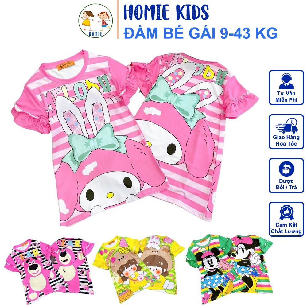 Đầm Cho Bé Gái 9-43 Kg Thun Lạnh 3D Set Váy Đầm Trẻ Em In Hoạt Hình Hot Trend Siêu Yêu Mềm Mịn Mát Homie Kids
