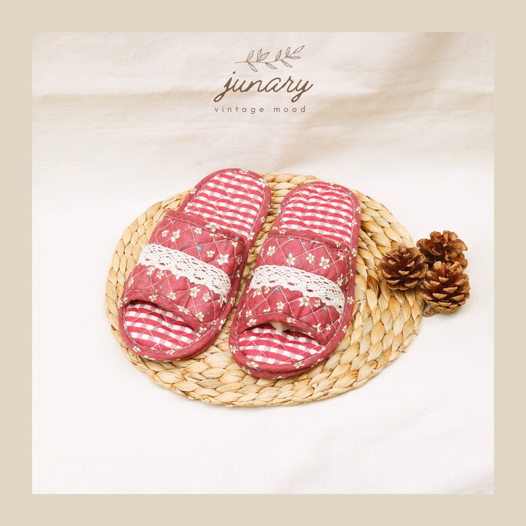 Junarystudio - Dép vải mang trong nhà kiểu dáng vintage, dép đi trong nhà unisex phong cách Hàn Quốc