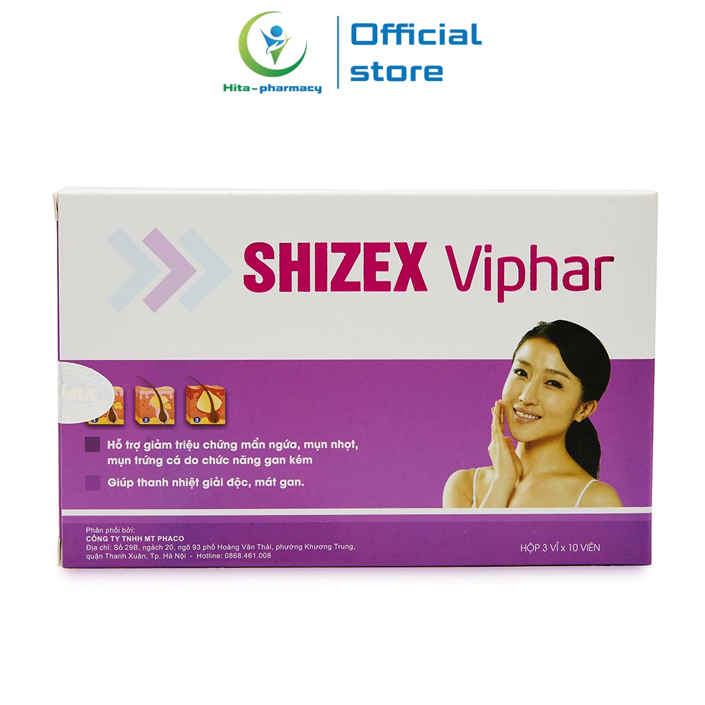 SHIZEX Viphar MT Pharco thảo dược giảm mẩn ngứa, mụn nhọt, trứng cá do gan kém 30 viên