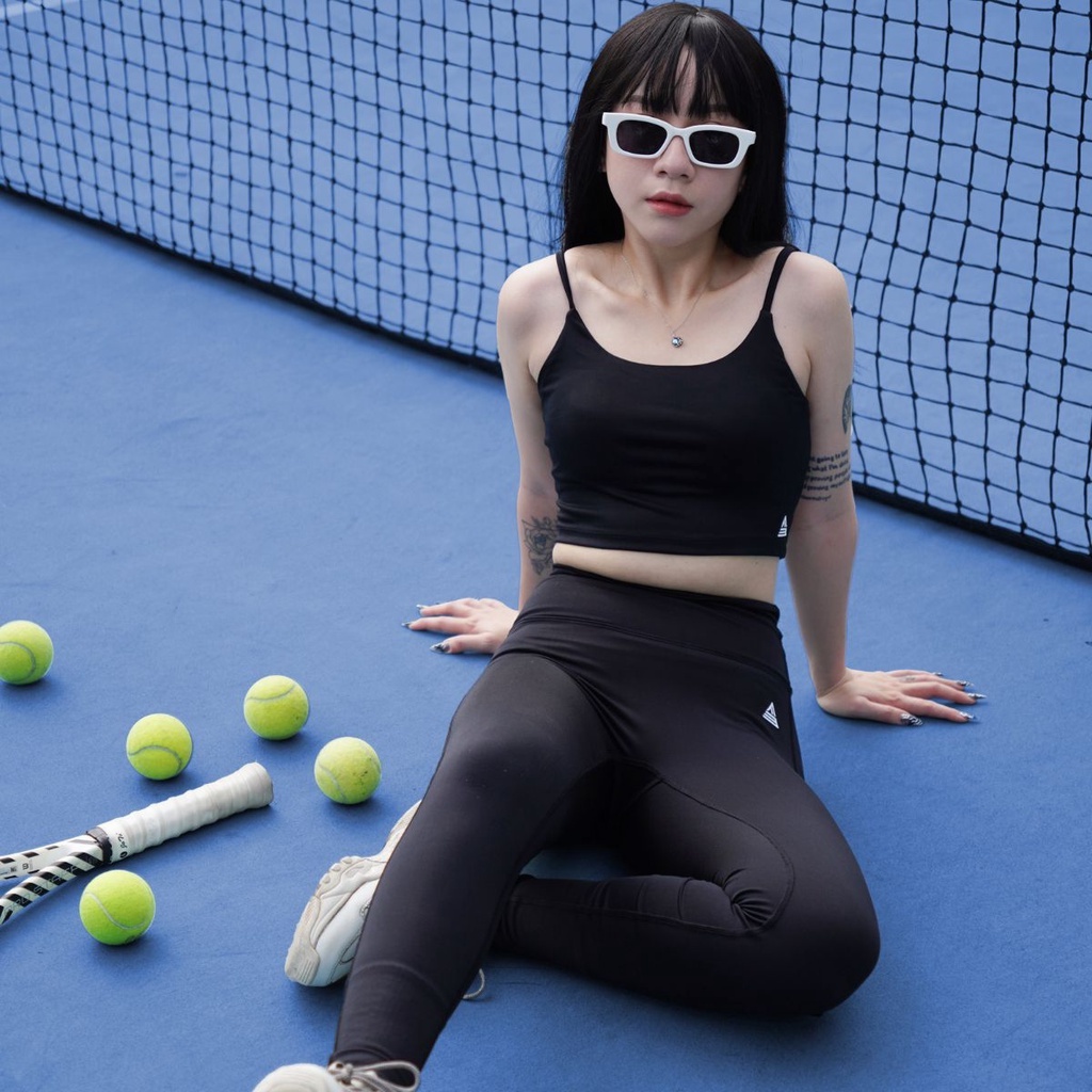 Set quần áo thể thao nữ Fitme áo bra tập gym Lota Đen, quần legging dài Đen cạp cao hỗ trợ tập yoga tốt