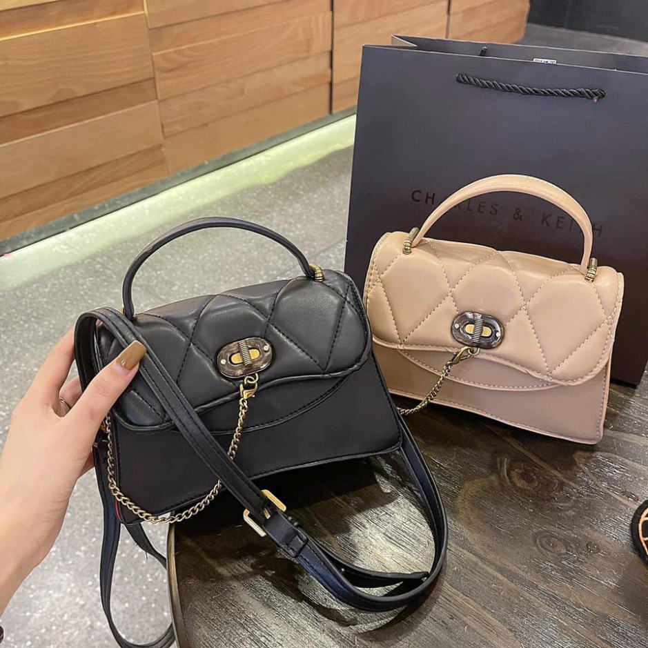 Túi xách nữ khóa xích chỉ C.n.k xách tay đeo chéo thời trang size 20cm
