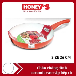 Chảo chống dính Honey's size 26 cm- HO-AF1C261 dùng được bếp từ, lòng chảo phủ ceramic an toàn sức khỏe, không bong tróc