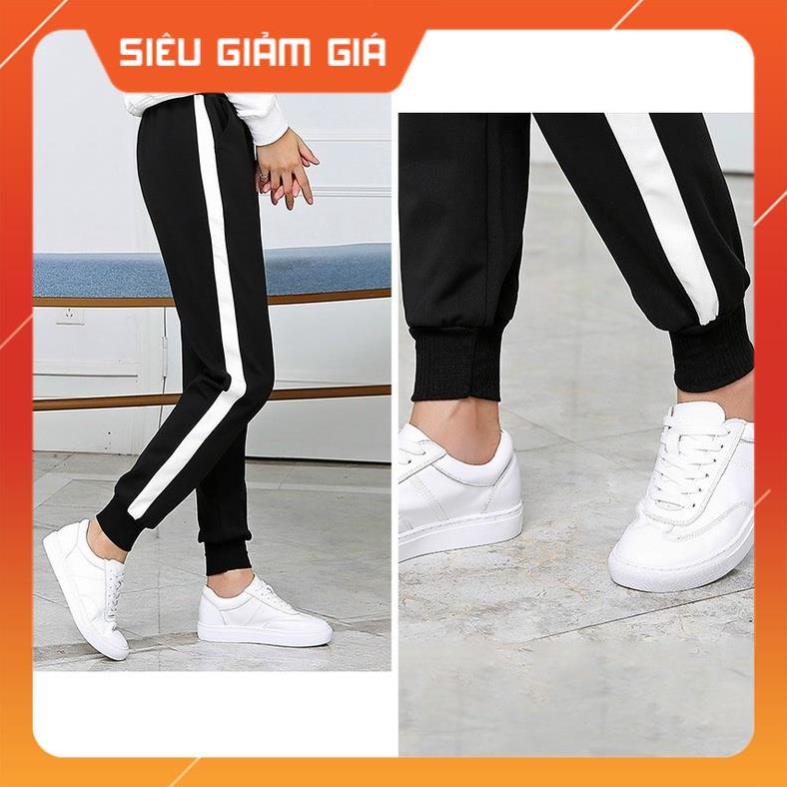 Quần jogger thể thao nỉ nam nữ SHOPMAP Quần thun dài nam phối trắng thu đông