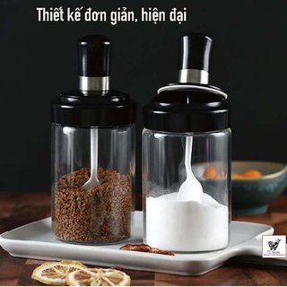 Lọ đựng gia vị , hũ gia vị thủy tinh kèm thìa đồ dùng thiết yếu của mọi gia đình - HỦ GIA VỊ