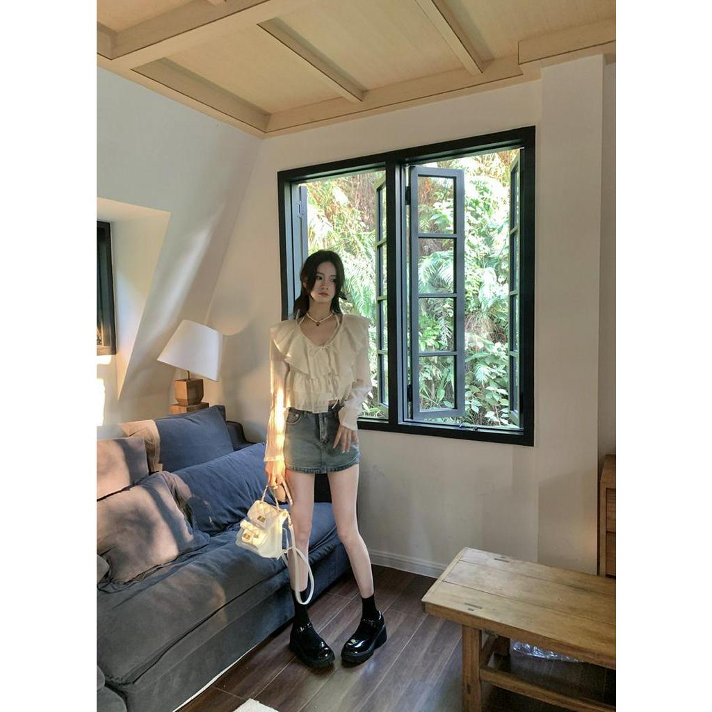 62119 Áo Sơ Mi Voan Ren Bèo Hai Mảnh