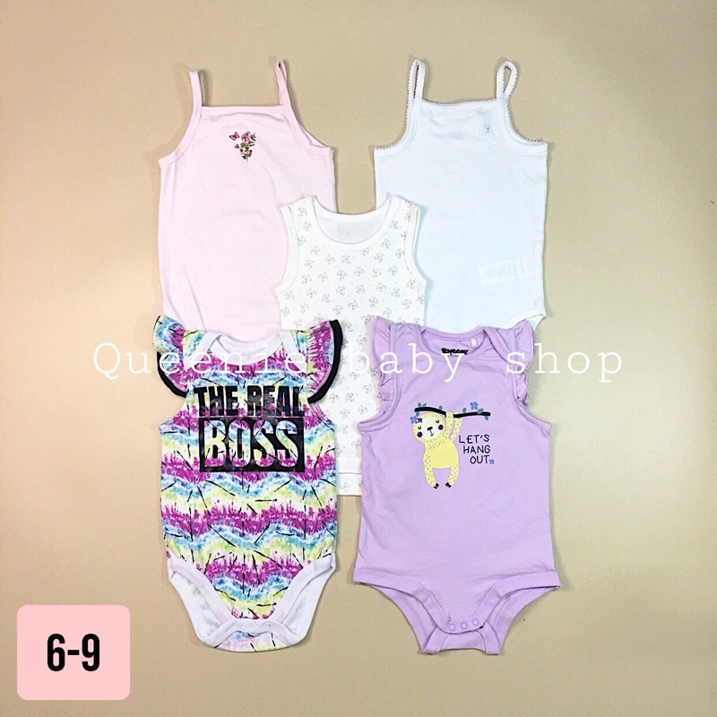 Set 5 bộ body chip TQXK cộc tay - bộ liền quần cotton xuất dư cho bé gái 6 9 tháng