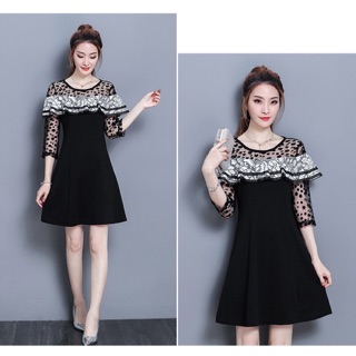 Đầm dự tiệc big size thun phối voan hoa tay lỡ size lớn 85-95kg