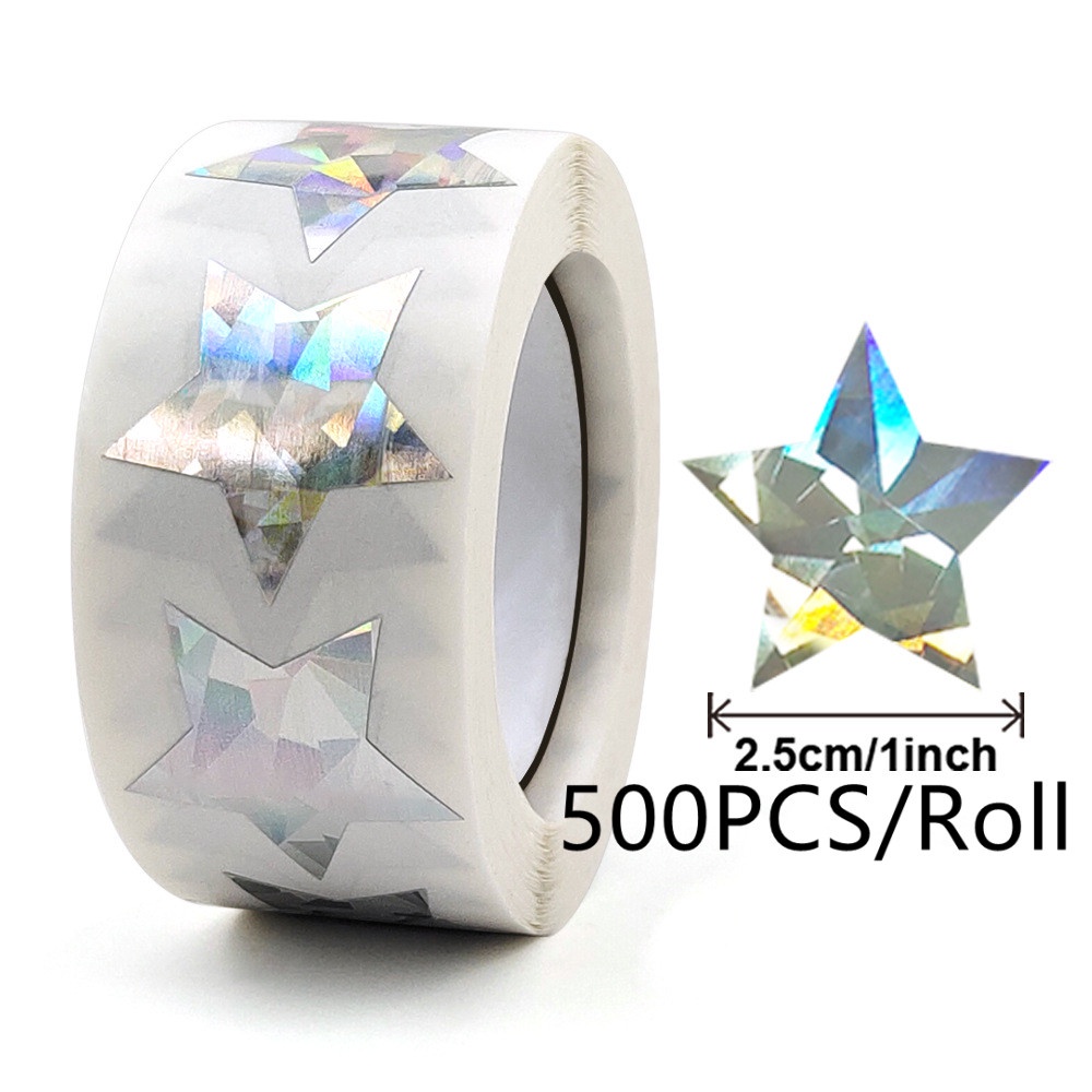 1 Cuộn 500 Sticker Hình Ngôi Sao Năm Cánh Đường Kính 25mm Màu Sắc Tươi Sáng Dùng Để Trang Trí Sổ Lưu Niệm 1 Inch