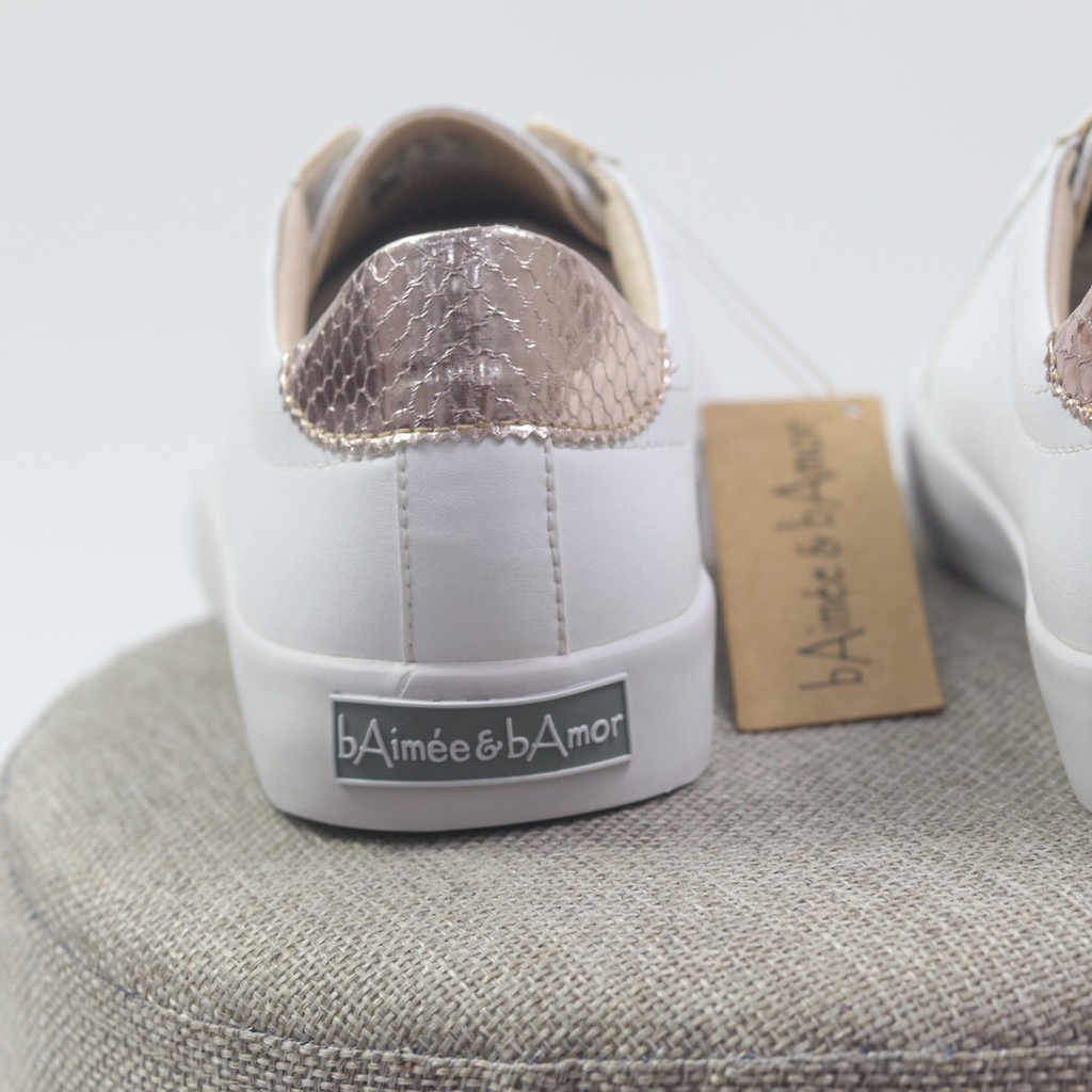 Giày thể thao nữ sneaker màu trắng đẹp dáng giày bata cổ thấp đế bằng chính hãng bAimée &amp; bAmor - MS0963