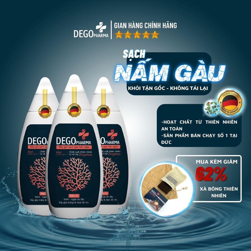 Combo 3 dầu gội đầu sạch gàu, diệt nấm tóc, chống nấm, ngừa nhờn, bết rít, chiết xuất thảo dược thiên nhiên DEGO PHARMA