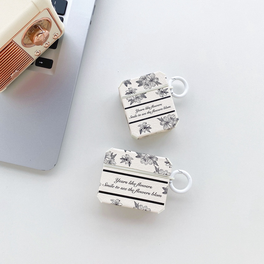 Vỏ Bảo Vệ Hộp Sạc Tai Nghe bluetooth Không Dây Airpods 1 2 3 pro Bằng Da Họa Tiết Hoa vintage Kèm Móc Treo Tiện Dụng