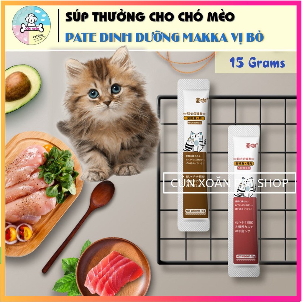 Pate cho chó mèo vị thịt bò Makka (Bịch 15g) súp thưởng cho chó mèo