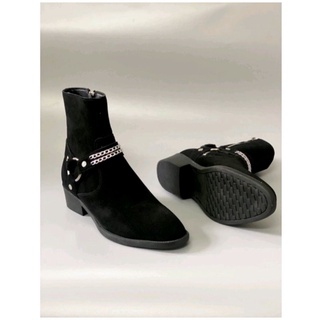 [ Giày chelsea boots đế cao] Harness Boots da lộn. Boot, Boots quai xích. 2 màu . Đen - black. Vàng nhạt- Tobaco