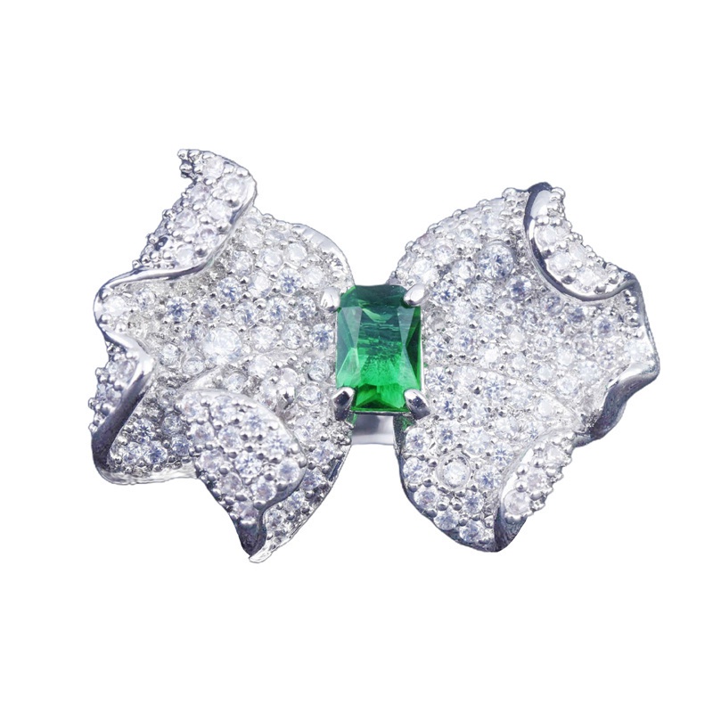 Nhẫn Hình Nơ Đính Đá Lục Ngọc Lục Bảo Thanh Lịch Thời Trang Cho Nữ