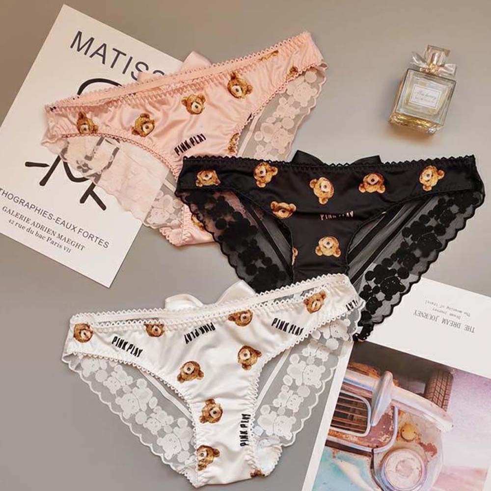 Quần Lót Lưng Thấp In Họa Tiết Gấu Phối Ren Dễ Thương Phong Cách Hàn Quốc Cho Nữ