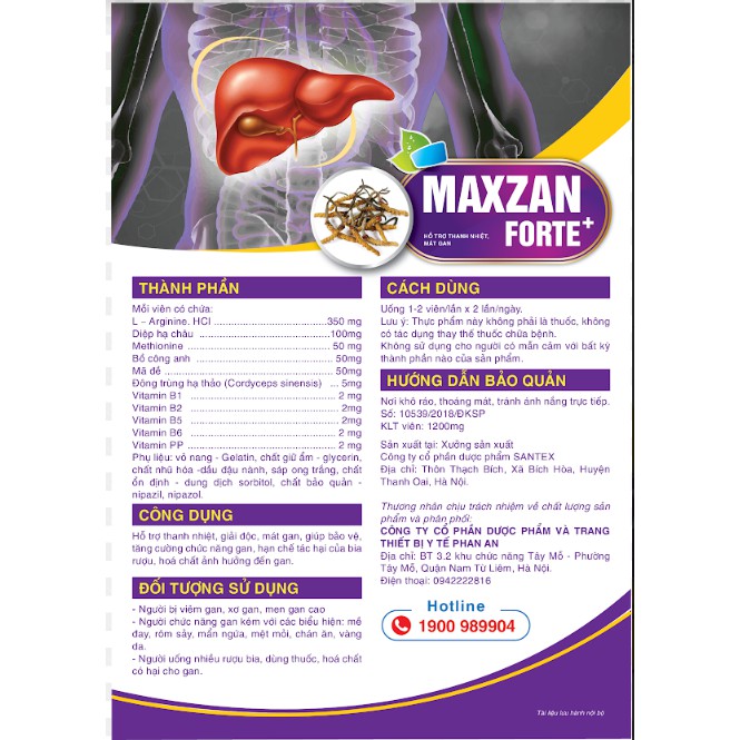 Thực phẩm chức năng giải độc gan Maxzan, hỗ trợ thanh nhiệt, giải độc, mát gan - CN13