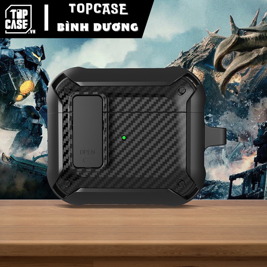 Case Airpods - Vỏ bảo vệ tai nghe Airpods 1/2/3/Pro chống sốc TPU vân carbon,có công tắc kèm móc khoá-TOPCASE BÌNH DƯƠNG