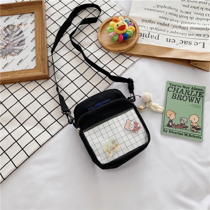 Túi đeo chéo Hàn Quốc siêu xinh k kèm móc khoá( tăng kèm 3 huy hiệu + hàng sẵn)