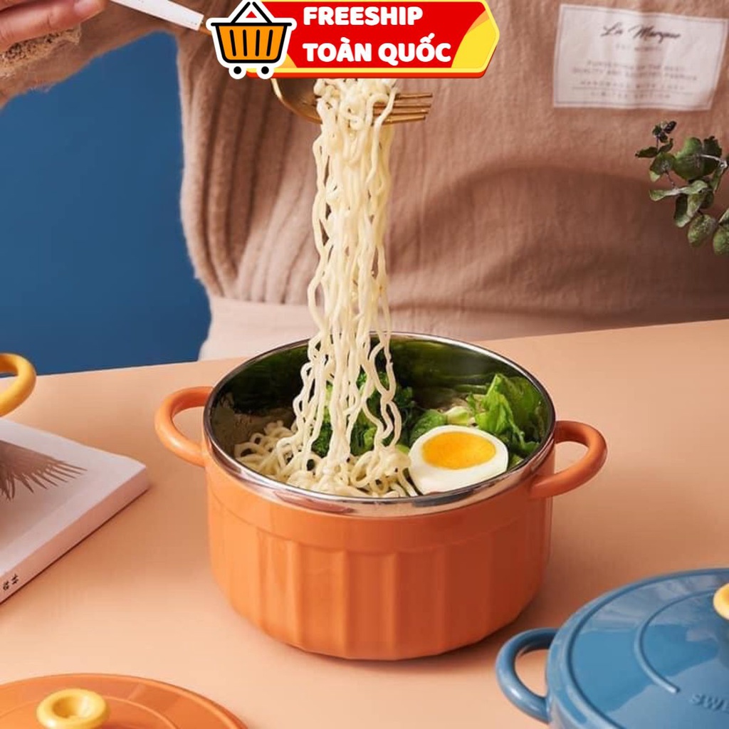 (Lẻ Bằng Sỉ) Bát tô inox úp mỳ có lõi inox dễ thương, bát inox dạng nồi cho sinh viên nhân viên văn phòng