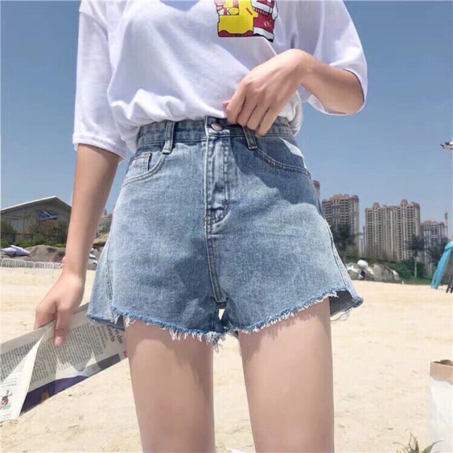 Short jean lưng cao đen , trắng , xanh trơn tua, cuốn hàng chuẩn hịn nhé | BigBuy360 - bigbuy360.vn
