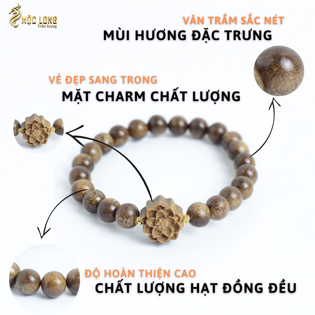 Vòng trầm hương mix sen vàng sen trầm đeo tay chính hãng chuẩn Trầm Tốc đủ size 6 7 8 10 li MỘC LONG