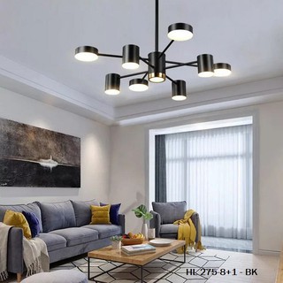 Đèn thả  trang trí décor - đèn thả thân đen  tích hợp led  HL275- 8+1