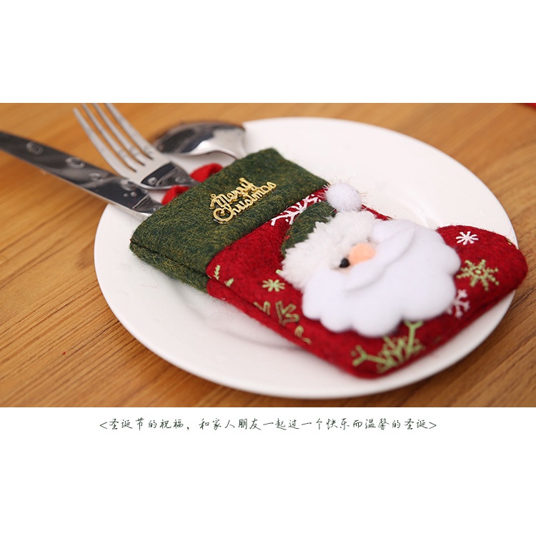 Túi Đựng Dao Nĩa Hình Chiếc Tất Dùng Trang Trí Bàn Ăn Dịp Giáng Sinh
