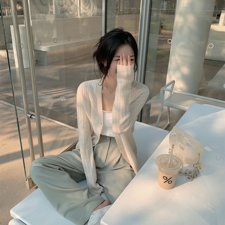 SUXI Áo Khoác Cardigan Bằng Vải Dệt Kim Tay Dài Cổ Chữ V Thiết Kế Thời Trang Mùa Thu Theo Phong Cách Hàn Quốc Dành Cho Nữ