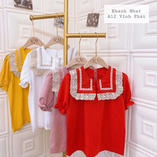 Áo sơ mi bèo viền ren cộc tay | BigBuy360 - bigbuy360.vn