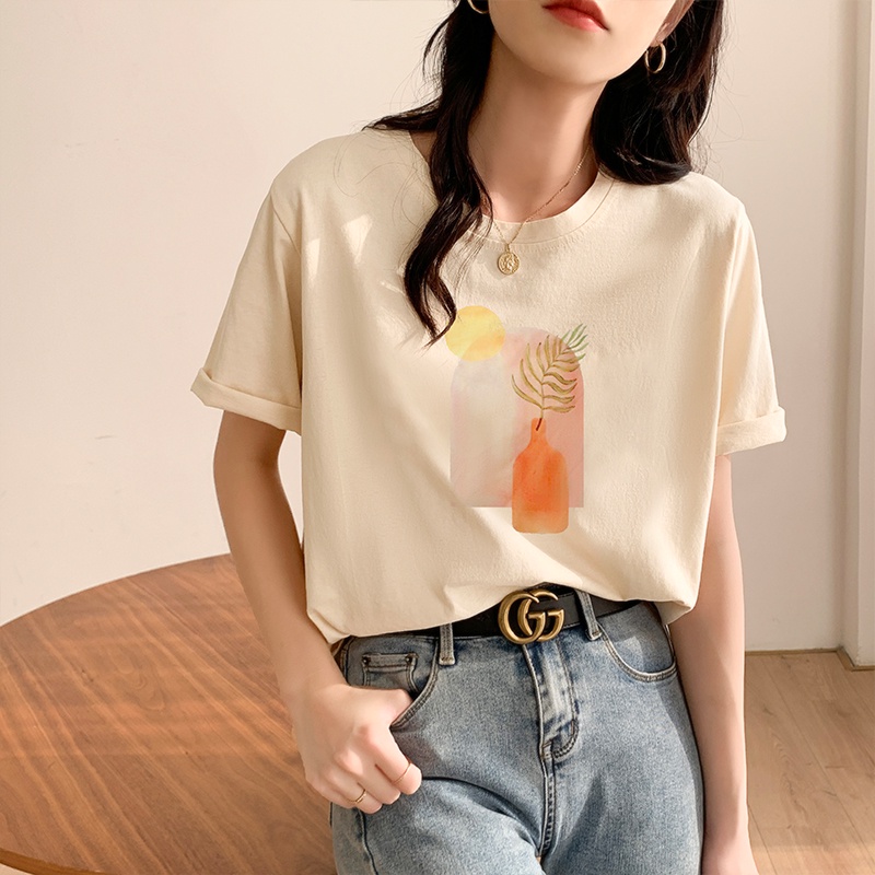 Áo Thun Tay Ngắn Cổ Tròn Trễ Vai In Họa Tiết Thời Trang Mùa Hè Dành Cho Nữ 52746