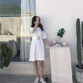 (Tặng đai lưng) VÁY THUN TAY LỠ THẮT EO + SUÔNG ULZZANG - (Sp sẵn)
