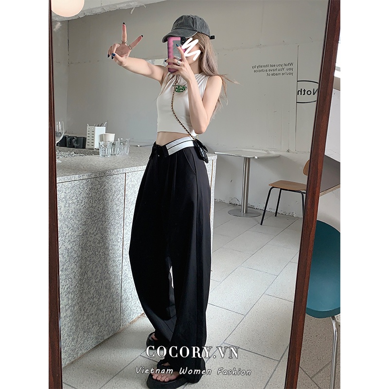 Cocory vn Quần Ống Rộng Lưng Cao Thiết Kế Dáng Rộng Cho Nữ