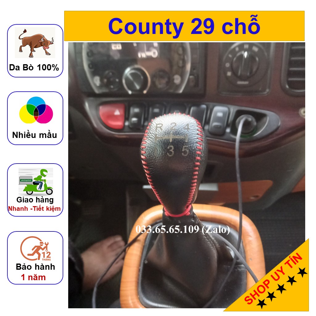 Bọc cần số xe Hyundai County, bao tay nắm xe khách 29 chỗ bằng da bò thật, hàng chất lượng loại 1