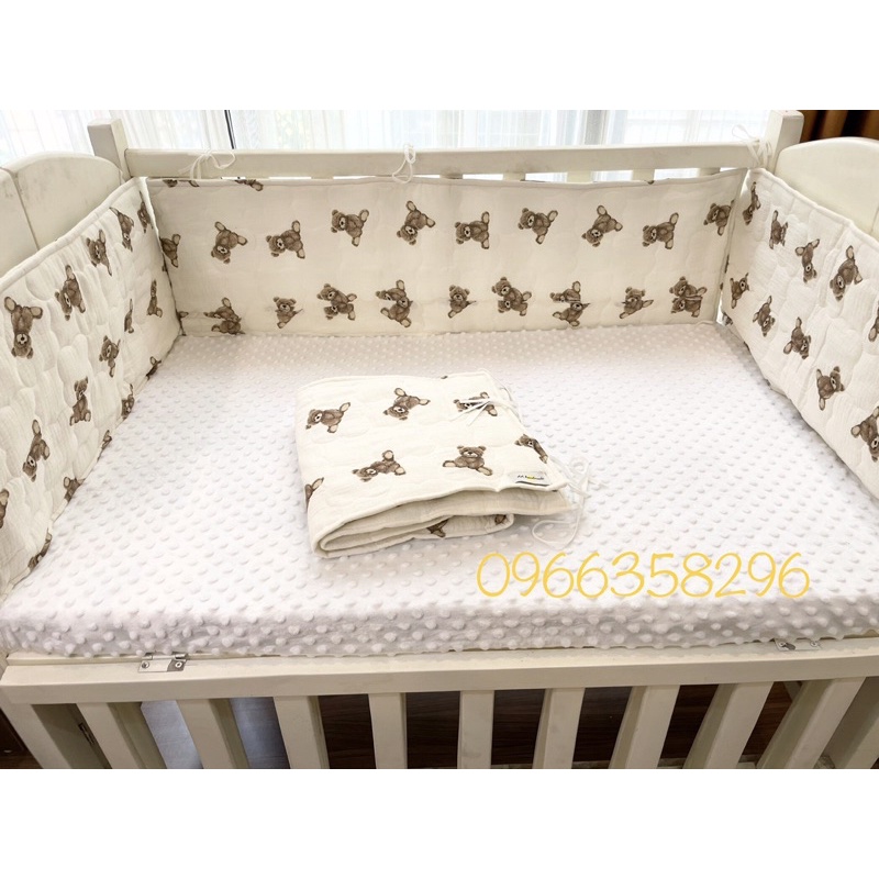 Bộ quây 4 tấm chất Xô Muslin Trần bông cao cấp cho nôi cũi